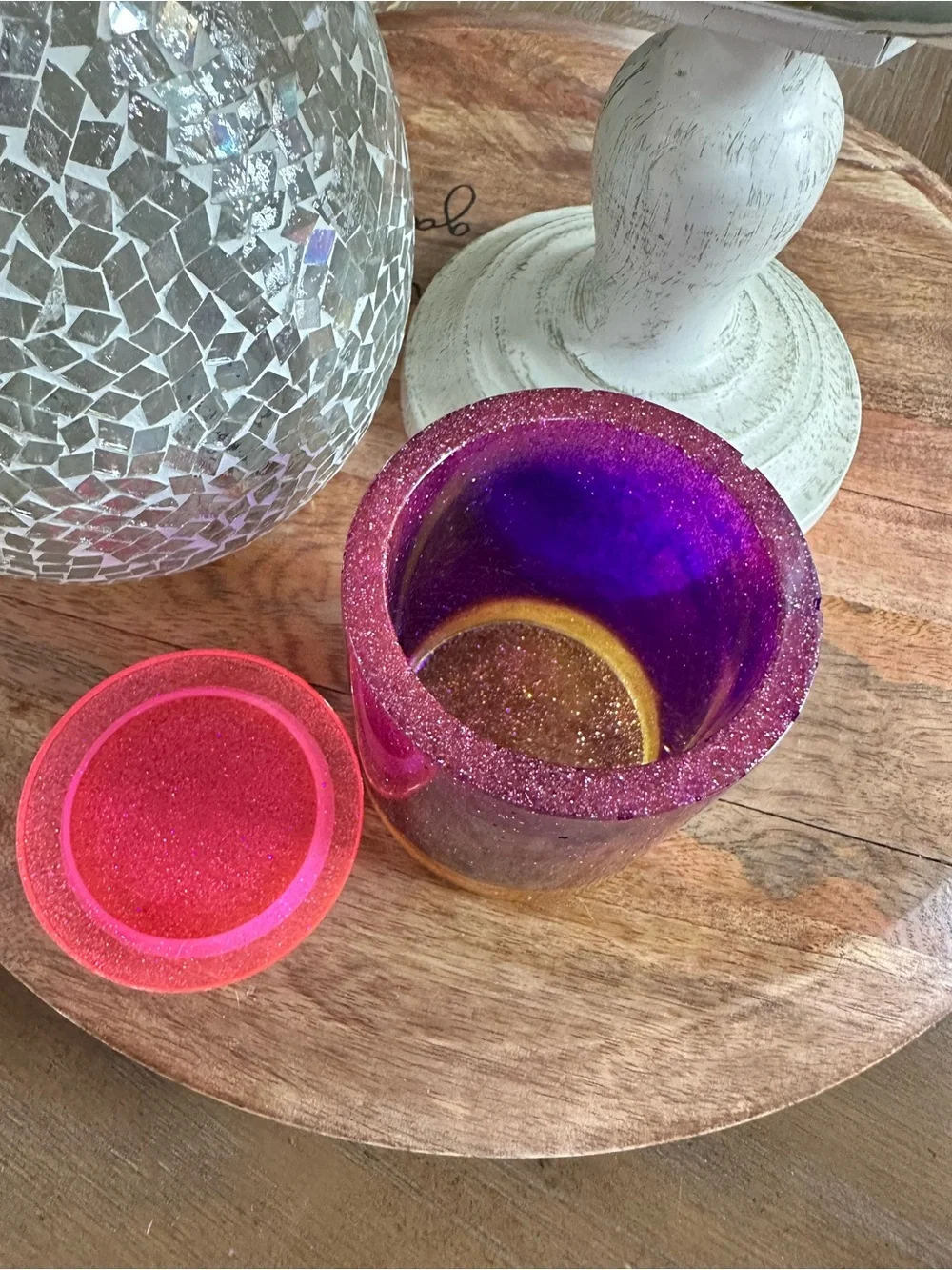 Glitter Ombre Purple and Orange Resin trinket Holder
